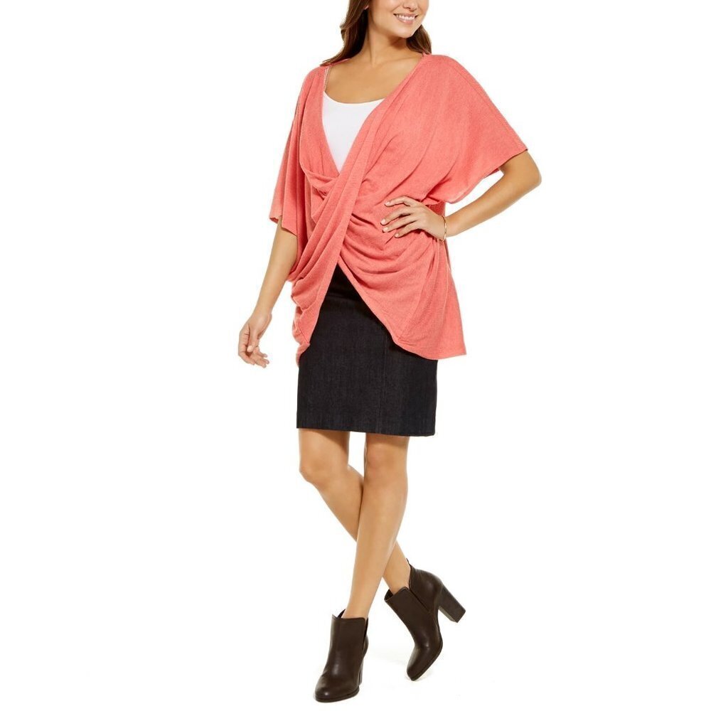 Save the Ocean Womens One Size Recycled Knit Twist Poncho Sweater Coral Pink $68